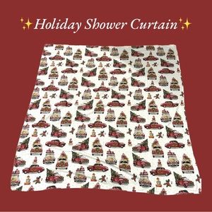 ✨Holiday Christmas Shower Curtain. Red Vintage Trucks and Trees. 68 H x 66 L✨